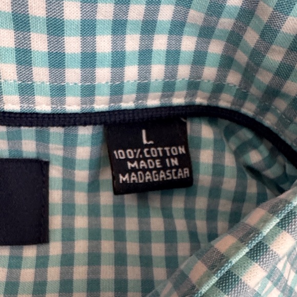 Roundtree & Yorke Aqua Checkered Button Down Shirt - Picture 3 of 4